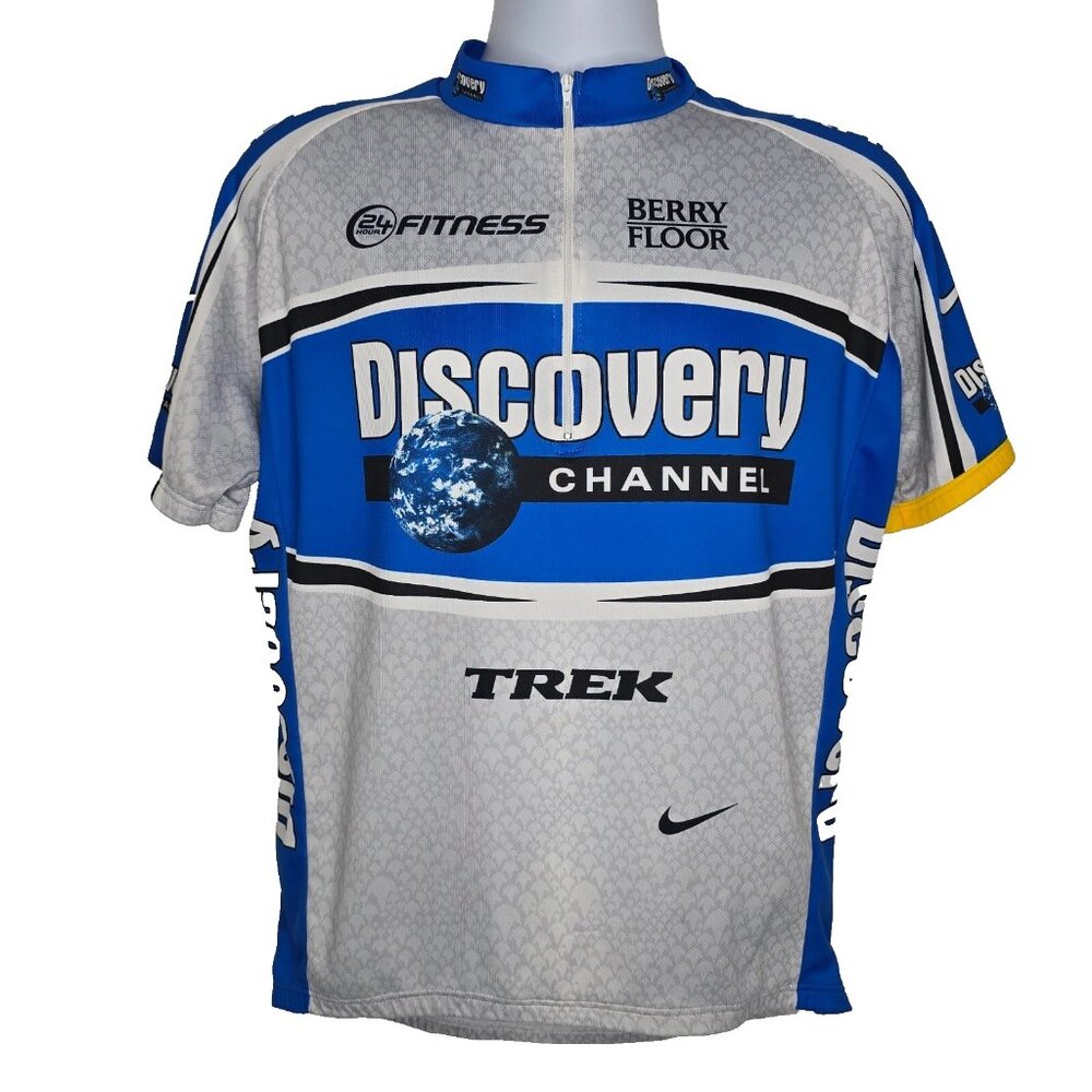 Nike Cycling Jersey Mens XL Blue Discovery Channel Trek Zip Biker Shirt Italy